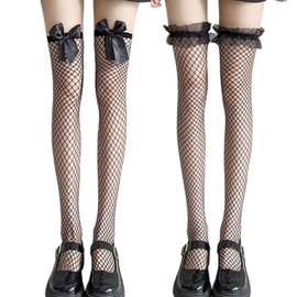 LIKENNY Stockings, Fishnet Tights, Set of 2, Knee High Socks, Sexy, Cute, Sheer, Elastic, Knee High Socks