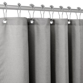 Shower Curtain for Bathroom with Metal Hooks Linen Fabric Shower Curtain Heavy Duty Bath Curtain for Wet Room Bathtub Shower Stall, Hotel Quality, Weighted Hem, Waterproof - 92 x 182cm (Grey)