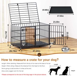 aboxoo 48/42 inch XL Dog Crate for Large Dog/Double Medium Dogs,Heavy Duty Metal Dog Cages,All Metal Open Top,Dog Kennel Indoor with Wheels,Floor Grid, Tray, Divider and Feeding Bowl