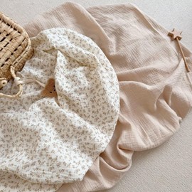 BuLuTu 2 Pack Muslin Fitted Portable/Mini Crib Mattresses Sheets 38"x26", Soft Cotton Pack and Play Mattress Sheets Fitted for Pack N Play, Machine Washable, Beige & Camellia