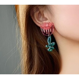 Trendy Asymmetrical Acrylic Earrings - 925 Silver Needle, Transparent Floral Design, Colorful Statement Jewelry