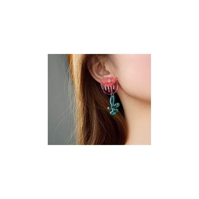Trendy Asymmetrical Acrylic Earrings - 925 Silver Needle, Transparent Floral