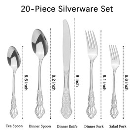 Retro Royal Silverware Set With Gift Box, 20-Pieces Cutlery Set Utensils Stainless Steel Flatware For 4 MIKIWAY Kitchen Tableware Set For Gifts Festive, Dishwasher Safe, Mirror Polishing