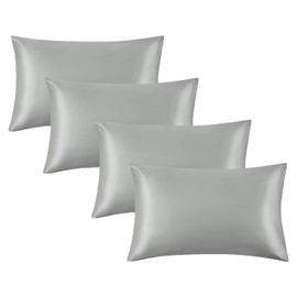 Yorkshire Bedding Satin Pillow Cases 4 Pack – Luxurious Silver Pillowcases For Hair and Skin Standard Size with Envelope Closure Hypoallergenic 50 x 75 cm