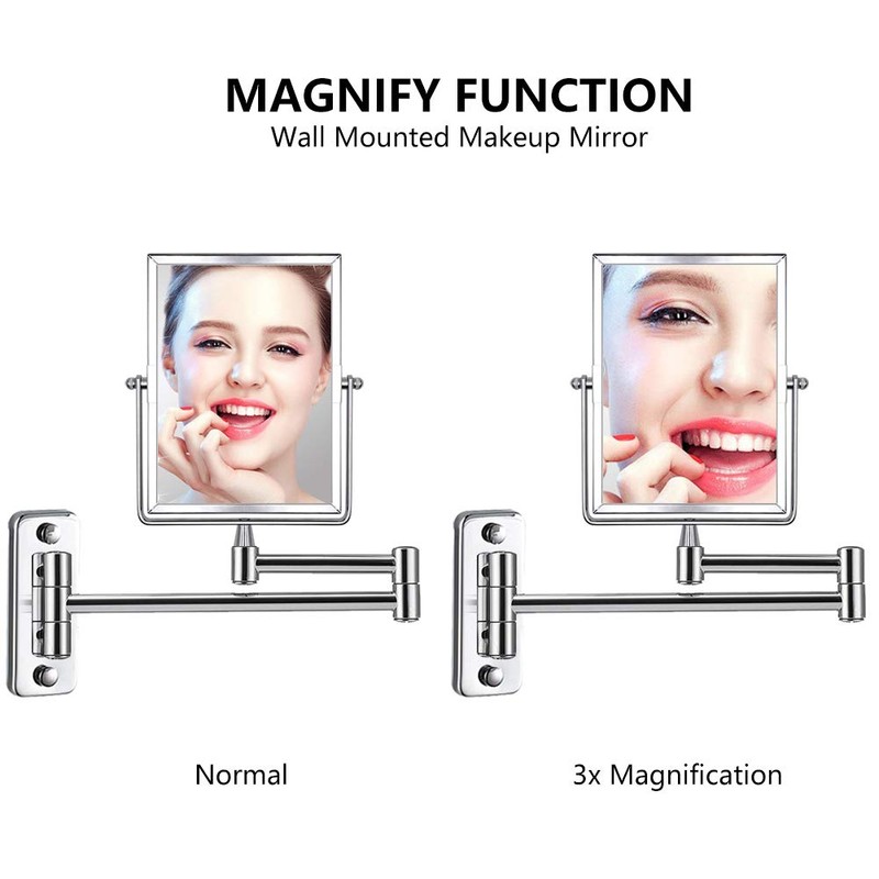 QiMH 3X Magnifying Wall Mounted Vanity Makeup Mirror | Rectangular