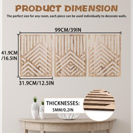 3PCS Wood Mountain Wall Art, Modern Wooden Panel Mountain Wall Decor, Decorative Forest Nature Abstract Line Minimalist Wall Art for Living Room Bedroom Farmhouse, 16.5x 12.5in (Light brown)