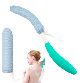 KkaFFe Shower Back Brush with Long Handle, 15.35" Body Brush, Long Back Scrubber for Men Women, Long Handled Sponge Body Exfoliator, Loofah Back Scrubber for Aid Bathing