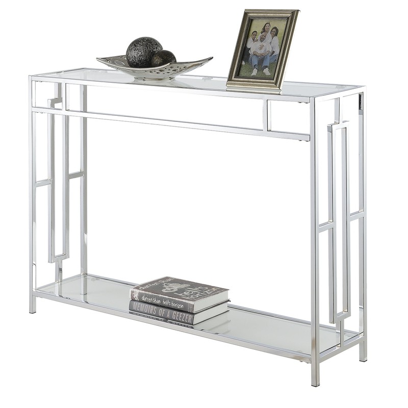 Town Square Chrome Console Table with Shelf, Glass/Chrome