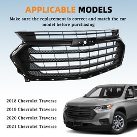 KARPAL Front Bumper Grille Grill Compatible with 2018 2019 2020 2021 Chevy Traverse 84297944 Glossy Black
