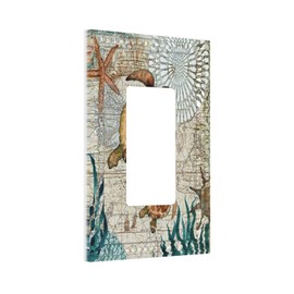 Sea Turtles 1 Gang Rocker/GFCI Outlet Light Switch Wall Plate Cover Faceplate Beach Theme Blue Ocean Animal Vintage Nautical Map Faceplate Coral Reef Seashorse Turquoise Bathroom Home Bedroom Decor
