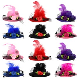 NUOBESTY Mini Hat Hair Clip Mini Top Hat Small Hat Hairpin for Tea or Cocktail Party Cosplay, 12pcs (Random Color)