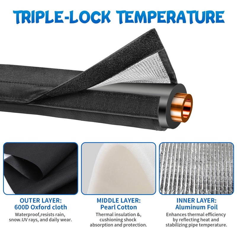 3-Layer HVAC Copper Pipe Insulation Cover 72" 600D Oxford AC