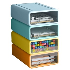ZZFENGKR Desk Organizer with Drawers, Stackable Storage Drawers with Compartments Desktop Organization for Office Supplies, Makeup, Pencils, Tape, Erasers, Paperclips, Chargers (4 Pack)
