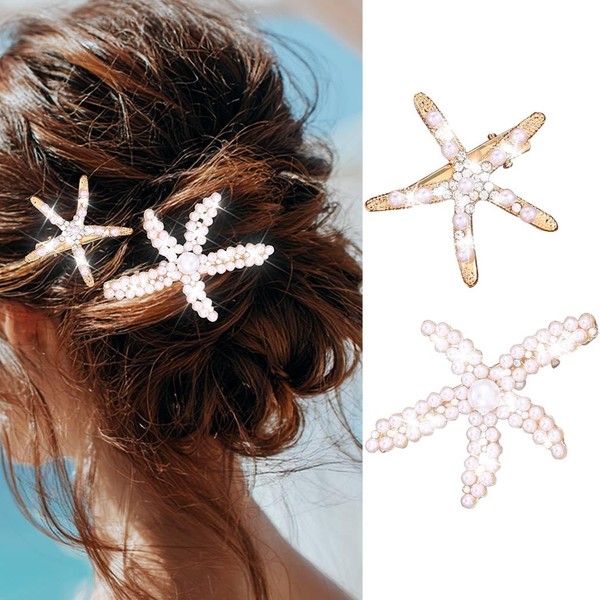 CAKURE Mermaid Hair Clips Pearl Starfish Hair Barrettes Beach Hair
