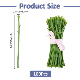 SUPERFINDINGS 100Pcs 9.84inch Artificial Flower Stem Floral Wire Stem Plastic Rose Stem Floral Arranging Stem Wrap Green Flower Rod for Wedding Bouquets Flower Arrangement