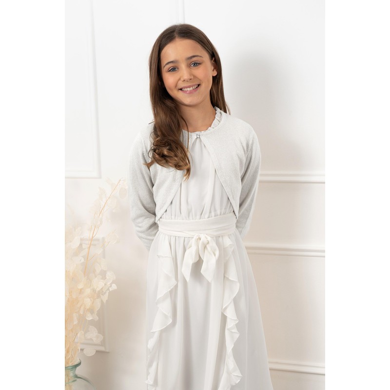 Bolerose Girls' Long-Sleeved Bolero Sparkle Cardigan - Bright silver