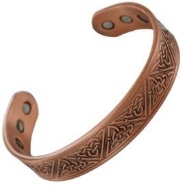 Stargems® PURE COPPER MAGNETIC BRACELET BANGLE 6 MAGNETS TRIBAL CELTIC TRIANGLE PATTERN Cuff Wrist Band Women Ladies Mens + VELVET GIFT POUCH! (17.5cm)