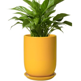 SUNPOTFOR Plant Pot 8 Inch - Ceramic Plant Pot with Drainage Hole and Saucer Large Planter for Indoor Plants Outdoor Modern Flower Pot for Home Garden Decor Yellow