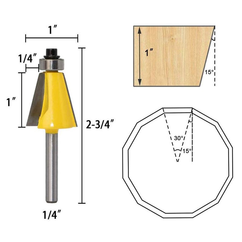Eyech 3pc Chamfer Router Bits Set, 1/4 Inch Shank Chamfer