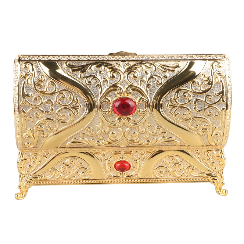 Vintage Metal Jewelry Box Rectangle Delicate Pattern Trinket Box with