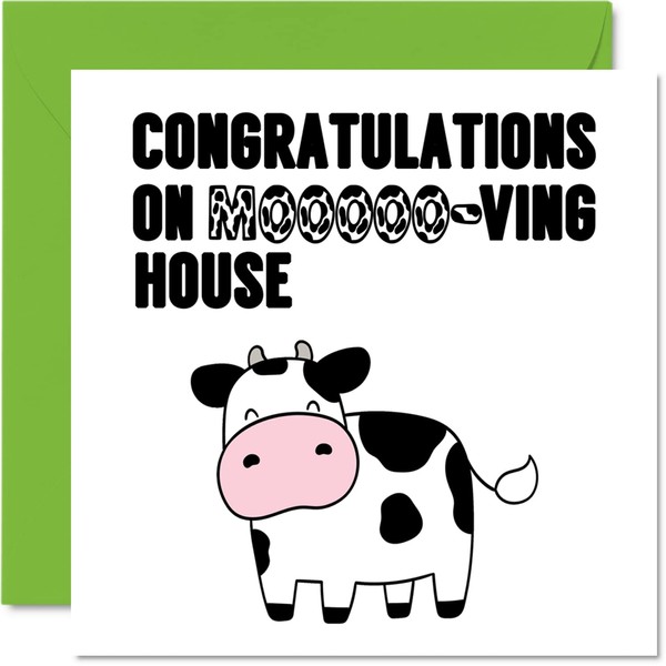 Stuff4 Happy New Home Card Funny - Moooo-ving House - Congratulations Housewarming New House Cards, Joke Moving House Cards, 5.7 x 5.7 Inch Welcome House Warming Greeting Cards for Friends Family
