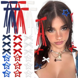 STGDAK 24Pcs Star Hair Clips Red Tassel Ribbon Bows Mini Bow Clip Cute Star Snap Barrettes Hair Ribbons for Women Girls Bowknot Barrette Satin Kawaii Ribbon Bow Small Snap Clip Y2k Accessories