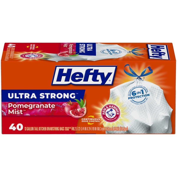 Hefty Ultra Strong Tall Kitchen Drawstring Trash Bag, Pomegranate Mist,