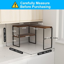 Golener Countertop Organizer Corner Shelf, 2 Tier Adjustable Stackable Corner Shelves for Kitchen, Bathroom, Spice Rack, Coffee Area, Over Sink, Dresser Table, Corner Counter Shelf Stand, Rustic Brown