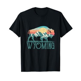 Bison Buffalo Retro Wyoming Tee WY Mountains Retro T-Shirt