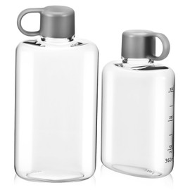 CORHAD 2pcs Flat Water Bottle for Travel Camping Gym Leakproof Sports Bottle Portable Thin Small Plastic