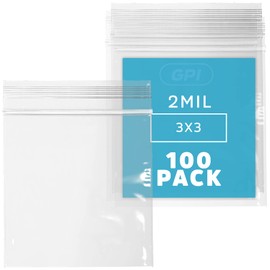 3 x 3 inches, 2Mil Clear Reclosable Zip Bags, case of 100 GPI Brand