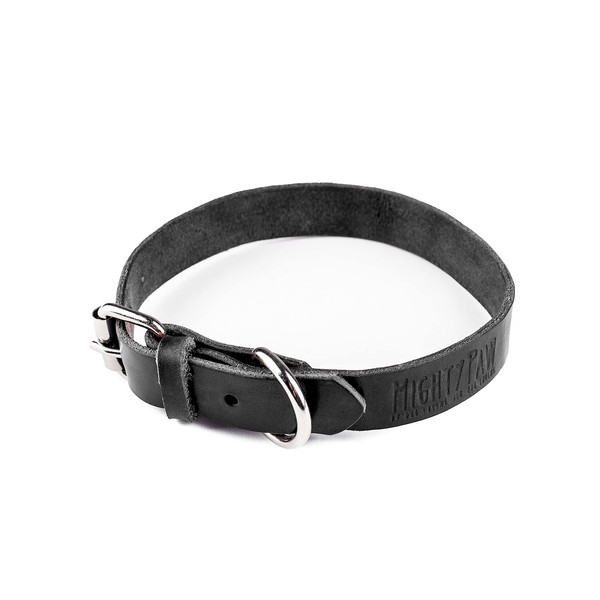 Mighty Paw Leather Dog Collar | Distressed Real Genuine Leather and a Strong Metal Buckle. Super Soft for Ultimate Comfort. Modern Designer Look for Small, Medium, Large and XL Pets (Black)