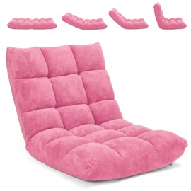 Moccha 14-Position Floor Chair, Folding Sofa Chair with Back Support, Memory Foam Floor Gaming Chairs for Adults, Adjustable Padded Couch Recliner Sleeper Bed for Reading, Meditating, Pink
