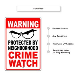 Afterprints Warning Protected by Neighborhood Crime Watch Unique Novelty Caution Warning Notice Aluminum Metal Sign 12"x18"