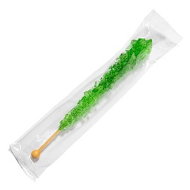 Green Rock Candy Crystal Sticks - Lime Flavored - 24 Indiv. Wrapped