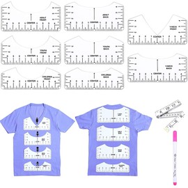 WUDQIJI T-Shirt Alignment Ruler, 8 Pieces T-Shirt Alignment Tools, DIY T-Shirts, Alignment Ruler, T-Shirt Instructions Ruler with 1 Water-soluble Marker Pen + 1 Tape Measure