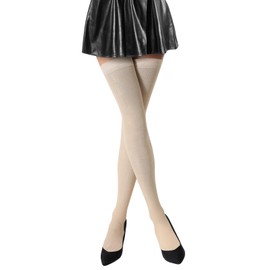 Women's Thigh High Socks, 80cm Extra Long Over Knee Cotton Leg Warmers Stocking, Anti-Slip Thick Striped Tall Long Boots Sock (Beige, One Size)