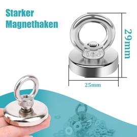 MIN CI Neodymium Magnets Extra Strong 25 kg (55 lbs), 25 mm Magnetic Hooks Extra Strong Tensile Force Eyelet Magnet Hook Round Magnet with Hole Magnetic Hook for Grill Ceiling Pot Magnet 8 Pieces