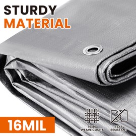 SpacEver 12x16 FT Tarp Waterproof, 16 Mil Tarps Heavy Duty Waterproof Multipurpose Protective Cover UV Resistant Rip & Tear Resistant Waterproof with Grommets Reversible for Home Boats Cars Camping