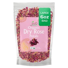 Jiva USDA Organic Dried Red Rose Petals 6 Oz (170g) Large Bag - Food Grade, Edible Flowers - Use in Tea, Baking, Making Rose Water, Crafting, Wedding Confetti