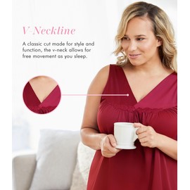 Exquisite Form 30107 Women's Nylon Tricot Sleeveless Short Knee Length Nightgown, Sangria, Medium