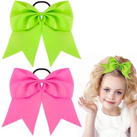 KICOSY 2Pack Jumbo Bows Hair Ties - Hot Pink & Neon Green, 80s/90s Glow Party & Cheerleading Bows for Girls, Retro Hair Accessories