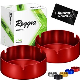 roygra Ashtray 2 Pack, Stainless Steel Ash Tray for Indoor or Outdoor Use, Unbreakable Tabletop Ash Holder for Home Outside Office Patio Balcony - Red, Large