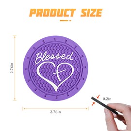 AICEL 4 Pack Car Cup Coasters, 2.75 Inch Soft PVC Car Cup Holder Insert Coaster, Blessed Cross and Heart Christian Anti Slip Shockproof Drink Mat, Universal Vehicle Interior Accessories (Dark Purple)
