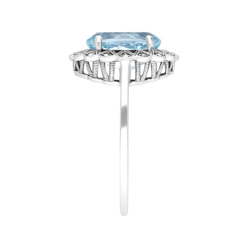 Esse Marcasite Sterling Silver Black Enamel Victorian Blue Topaz &