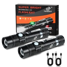 TEQDOT LED Flashlights 2 Pack 1000 Lumens Type-C Rechargeable Mini Flashlight Zoomable Waterproof 3 Modes Super Bright Small Pocket-Sized EDC Flash Light with Belt Clip for Camping and Emergency Use