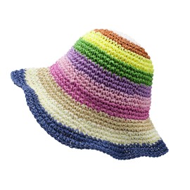 Feelorna Floral Straw Sun Hat, Packable Wide Brim Summer Beach Hat (Streak Colorful)