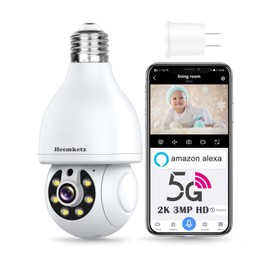 Heemketz 2K/3MP Light Bulb Security Camera, Security Cameras Wireless Outdoor for Home Security, Color Night Vision, Motion Tracking Detection & Alarm, 360° WiFi Bulb Security Camera, 2-Way Talk,Alexa