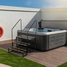 foriy 3 Steps RV Stairs, Outdoor Hot Tub Steps, Mobile Home Stairs, Camper Stairs Steps with 2 Handrail for Travel Trailer Motor Home Boat Camper and Porch