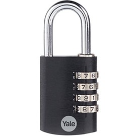 Yale 4 Digit Combination Lock Outdoor Waterproof Padlock for School Gym Locker, Sports Locker, Fence, Toolbox, Gate, Case, Hasp Storage (Black)